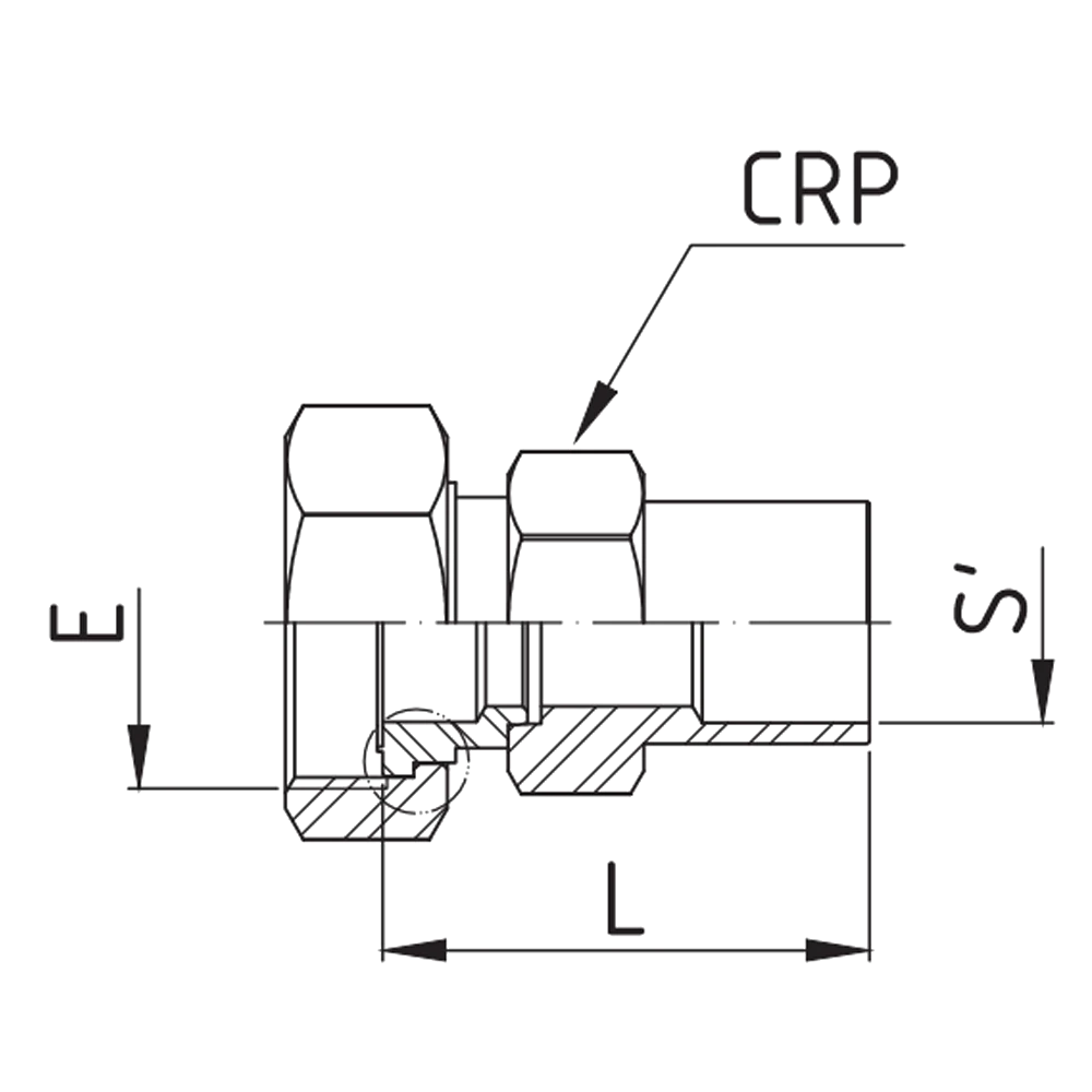 adaptador rotalock sextavado ilustrativo